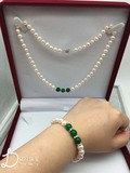 新天然淡水珍珠手链项链珍珠套装7-8mm近圆强光母亲节送妈妈礼物