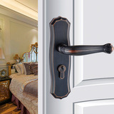 包邮 黑古铜美式门锁简约欧式地中海卧室黑色门锁室内木门把手