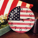 限时促销创意美国旗挂钟单面玻璃静音客厅卧室餐厅美式复古包邮