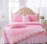 粉色欧式韩式公主风1.2米单人床全棉床单三件套 纯色蕾丝双人被套