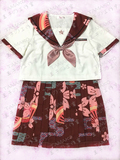 2016夏日系和风樱花印花水手服JK学院风短袖衬衫上衣半身短裙套装
