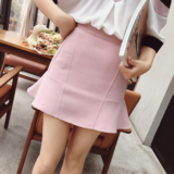 韩国夏季鱼尾裙半身裙高腰显瘦a型包臀裙纯色荷叶边名媛气质短裙