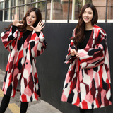秋冬季女装时尚韩版格子保暖羊毛呢子外套中长款花色格子羊绒大衣