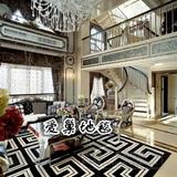 时尚黑白简约现代客厅茶几羊毛混纺地毯欧式卧室满铺可水洗定制
