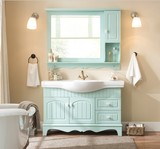 地中海式橡木浴室柜落地洗手台盆柜组合整体卫浴洗面池洗浴柜实木