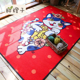 日式卡通福气猫咪红色地毯 卧室客厅沙发防滑脚垫长方形床边脚垫