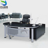 简约弧形钢木办公桌椅黑色主管桌经理桌老板桌大班台上海办公家具
