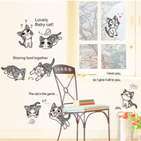 可移除可爱小猫书房墙贴纸 书架书桌贴画 楼梯猫咪装饰自粘墙包邮