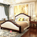 美式床全实木床1.5米欧式复古真皮双人床1.8米m胡桃木床深白蓝色