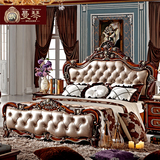 曼琴家具 欧式深色双人床 1.5米单人床 美式田园床 卧室成人家具
