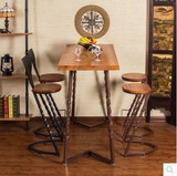 复古铁艺实木吧台靠背椅子酒吧凳高脚椅居家创意奶茶餐饮桌椅