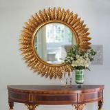 89厘米美式金色树叶装饰镜意大利风格圆形太阳餐厅玄关壁炉浴室镜