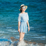 波西米亚一字肩连衣裙夏韩国修身显瘦短裙海边度假必备吊带沙滩裙
