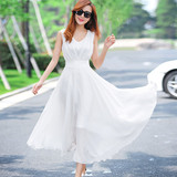 夏季性感雪纺连衣裙女韩版修身大摆长裙长款显瘦裙子仙高腰白色潮