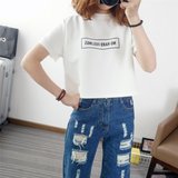 韩国东大门短款T恤女装2016夏季新款字母印花简约宽松短袖女上衣