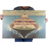 万吨巨轮船舶 大幅印刷油画复古牛皮纸海报办公室酒吧客厅装饰画