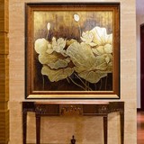 东南亚泰式风格纯手绘油画会所客厅玄关装饰画抽象画挂画金箔荷花