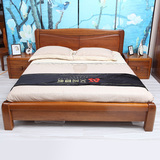 全实木高端进口金丝柚木双人床1.8米简约现代中式卧室家具厚重款