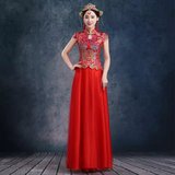 新娘旗袍长款结婚礼服敬酒服夏季短袖红色中式婚纱修身改良秀禾服
