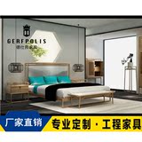 新中式免漆老榆木双人床实木床简约现代禅意家具 双人大床定制