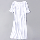 外贸原单出口欧美女装 纯棉白色圆领高开叉宽松休闲连衣裙