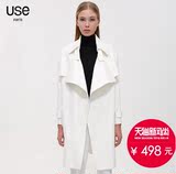 白色风衣女外套USE2016秋装新款大翻领宽松大码OL中长款廓形外套