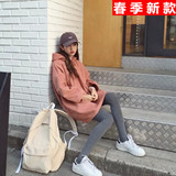 2016年韩版新款女装卫衣女春季中长款连帽套头羊毛尼女装外套潮款
