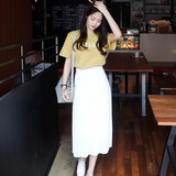 2016春夏新款韩版小清新短袖T恤+中长款半身裙两件套连衣裙套装女