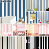 现代简约黑白蓝白条纹壁纸地中海蓝色粉色儿童房卧室客厅背景墙纸