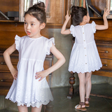 韩国女童品牌连衣裙2016夏季儿童白色纯棉刺绣荷叶短袖飞袖公主裙