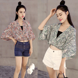 2016韩版夏短款收腰显瘦宽松蝙蝠袖名媛气质女短袖上衣雪纺衫衬衫
