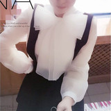 韩版春夏女装蝴蝶结长袖白色衬衫女欧根纱修身上衣潮6401202