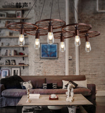 loft创意个性复古工业咖啡厅现代简约餐厅吧台美式铁艺车轮吊灯