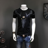 男士贴布设计3D印花短袖t恤 男款夏装圆领修身潮流体恤加大 欧洲