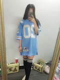 bf原宿大码橄榄球服女夏韩版短袖t恤中长款学生棒球 连衣裙潮宽松