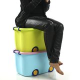 心语特大号卡通收纳箱 加厚塑料儿童玩具储物整理箱带轮有盖箱子