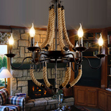 包邮北欧复古铁艺术美式乡村客厅灯具咖啡厅服装创意个性麻绳吊灯