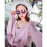 MOSS定制 2016春季新款韩版针织粉色开衫毛衣外套女AM61030