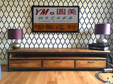 LOFT工业风格做旧实木电视柜美式乡村复古铁艺客厅带抽屉电视机柜