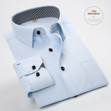 秋季长袖衬衫男青年商务职业工装正装纯色白衬衣条纹修身型大码棉