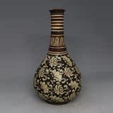 宋吉州窑黑釉剔花胆瓶古董古玩收藏摆件老货旧货仿古瓷器二手做旧