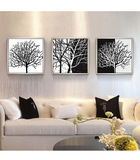 黑白抽象发财树现代简约客厅装饰画沙发背景墙三联画有框挂画餐厅