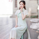 伶俐柠檬10786文艺范女装手绘复古中国风连衣裙两件套限量款