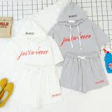 东川崎町：韩国订单夏季女装新品字母字母宽松运动T恤短裤套装