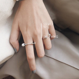 S925纯银韩国复古一字棒龙鹰爪子天然珍珠女食指开口指环权杖戒指
