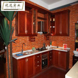 广州L型延米实木复古风格整体厨柜大理石台面厨房定制新品特价
