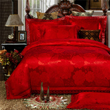 欧式全棉提花四件套1.8m婚庆大红色纯棉床单2.0米双人床上用品1.5