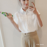 3色入.韩国夏装 韩版职业休闲短袖衬衫显瘦翻领卷袖OL衬衣女