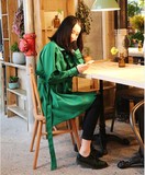 2016春秋新款欧美宽松风衣韩版大码外套超长款时尚修身绿色女装潮