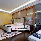 新中式双人床酒店宾馆床会所别墅客房床实木家具样板房双人床定做